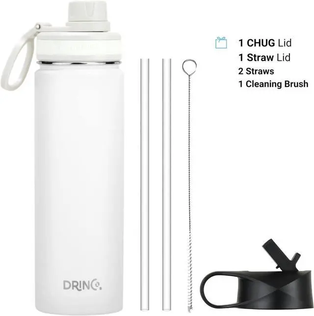 Alt view image 3 of 6 - DRINCO Stainless Steel Water Bottle Spout Lid Vacuum Insulated Double Wall Water Bottle Wide Mouth (40oz 32oz 22oz 18oz 14oz) Leak Proof Keeps Cold or Hot (22 oz, 22oz Artic White)