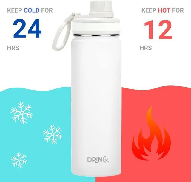 Alt view image 4 of 6 - DRINCO Stainless Steel Water Bottle Spout Lid Vacuum Insulated Double Wall Water Bottle Wide Mouth (40oz 32oz 22oz 18oz 14oz) Leak Proof Keeps Cold or Hot (22 oz, 22oz Artic White)