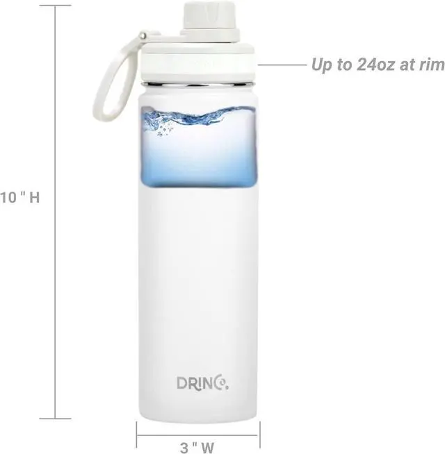 Alt view image 6 of 6 - DRINCO Stainless Steel Water Bottle Spout Lid Vacuum Insulated Double Wall Water Bottle Wide Mouth (40oz 32oz 22oz 18oz 14oz) Leak Proof Keeps Cold or Hot (22 oz, 22oz Artic White)