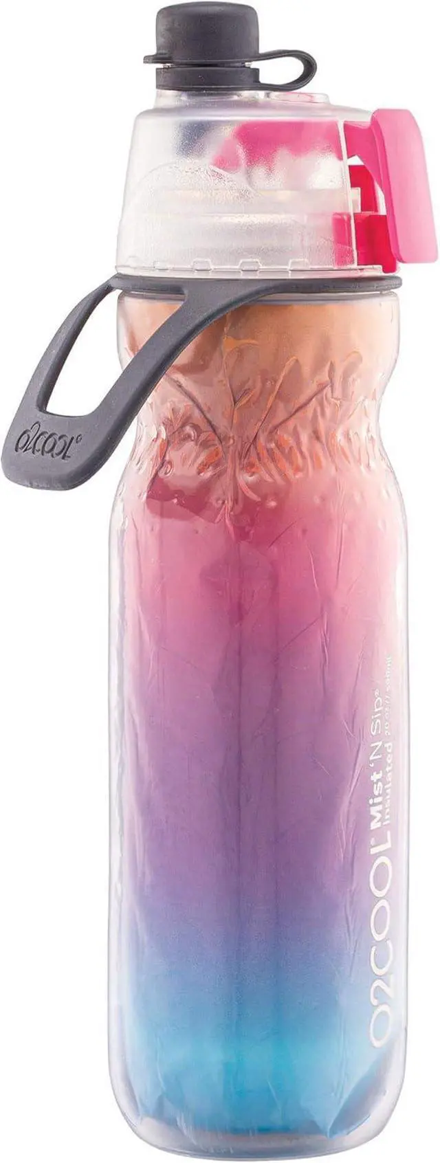 Alt view image 2 of 7 - O2COOL Arctic Squeeze Insulated Mist 'N Sip Water Bottle | 2 Pack- 20 oz | BPA Free, 2-in-1 Mist and Sip Function w/No Leak Pull Top Spout (Ras Ombre/Tropical)