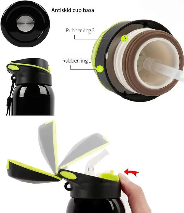 Alt view image 5 of 7 - Bicycle Water Bottle, Vacuum Stainless Steel Cycling Water Bottle, Modern Double Walled Simple Thermo Mug, Insulated Bike Water Bottle with Straw Lid & Flex Cap, BPA-Free,18 Oz