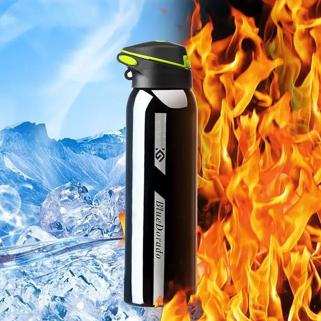Alt view image 3 of 7 - Bicycle Water Bottle, Vacuum Stainless Steel Cycling Water Bottle, Modern Double Walled Simple Thermo Mug, Insulated Bike Water Bottle with Straw Lid & Flex Cap, BPA-Free,18 Oz