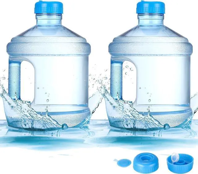 Main image of Hoolerry 2 Pieces Water Bottle 1 Gallon Round Plastic Water Jug with Handle Reusable Leak Proof Bottle for Gym Sports Office Daily Cold Liquids Drinking Use, Blue