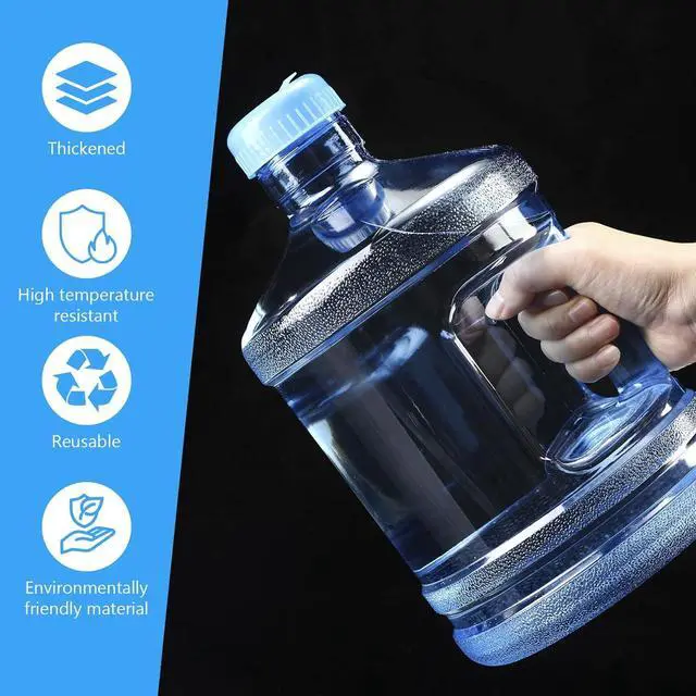Alt view image 3 of 7 - Hoolerry 2 Pieces Water Bottle 1 Gallon Round Plastic Water Jug with Handle Reusable Leak Proof Bottle for Gym Sports Office Daily Cold Liquids Drinking Use, Blue