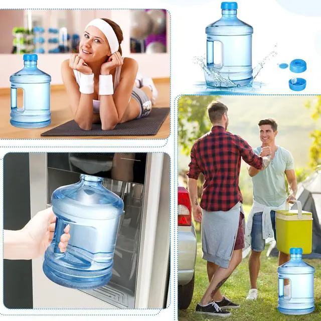 Alt view image 7 of 7 - Hoolerry 2 Pieces Water Bottle 1 Gallon Round Plastic Water Jug with Handle Reusable Leak Proof Bottle for Gym Sports Office Daily Cold Liquids Drinking Use, Blue