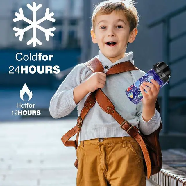 Alt view image 6 of 7 - GOPPUS Kids Water Bottle (Straw Lid) - 14 Oz Stainless Steel Travel Bottle, Double Wall Vacuum Leak Proof Kids Cup for School Boys Girls,Under the Sea