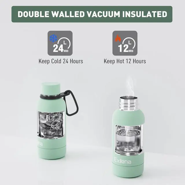 Alt view image 5 of 7 - Small Water Bottle 12oz with Clip, Double Wall Stainless Steel Vacuum Small Insulated Water Bottle Keeps Drinks Cold 24 Hrs/Hot 12 Hrs for Kids Handbag School BPA Free (Mint)