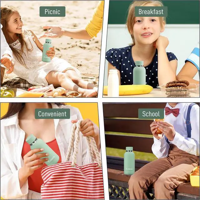 Alt view image 6 of 7 - Small Water Bottle 12oz with Clip, Double Wall Stainless Steel Vacuum Small Insulated Water Bottle Keeps Drinks Cold 24 Hrs/Hot 12 Hrs for Kids Handbag School BPA Free (Mint)