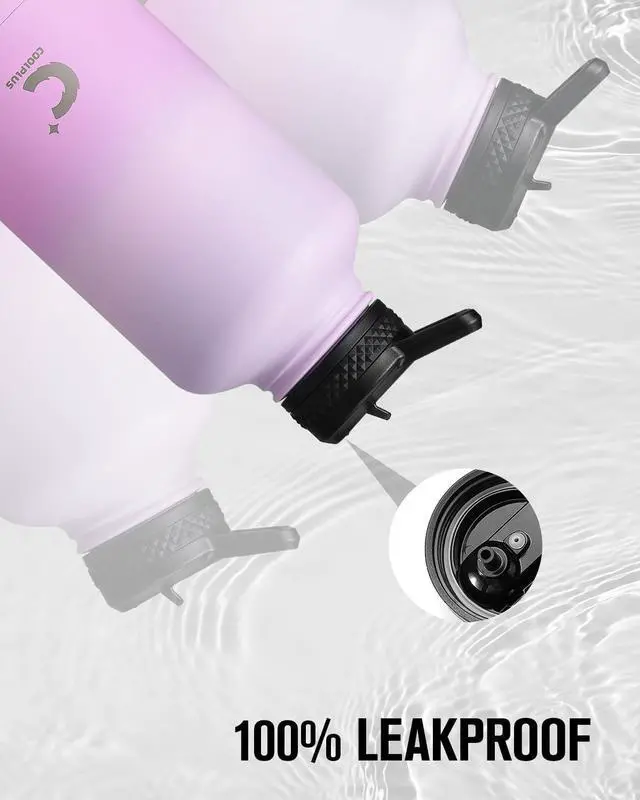 Alt view image 6 of 7 - Half Gallon Water Bottle With Straw Lid, Coolplus 64 oz Insulated Stainless Steel Water Jug Metal Double-Walled Vacuum Large Flask With Carry Sleeve Leakproof, Keep Cold 48 Hrs Hot 24hrs, Purple