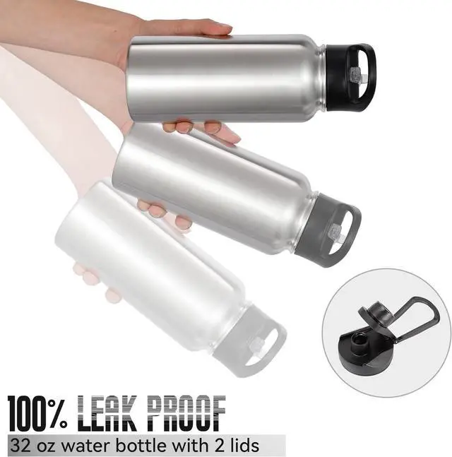 Alt view image 5 of 7 - 32 Oz Stainless Steel Insulated Water Bottle (4 pk), Leak Proof, Wide Mouth Lids, Double Walled Vacuum, BPA Free, Sport Bottles for Gym, Travel, Running, Hiking
