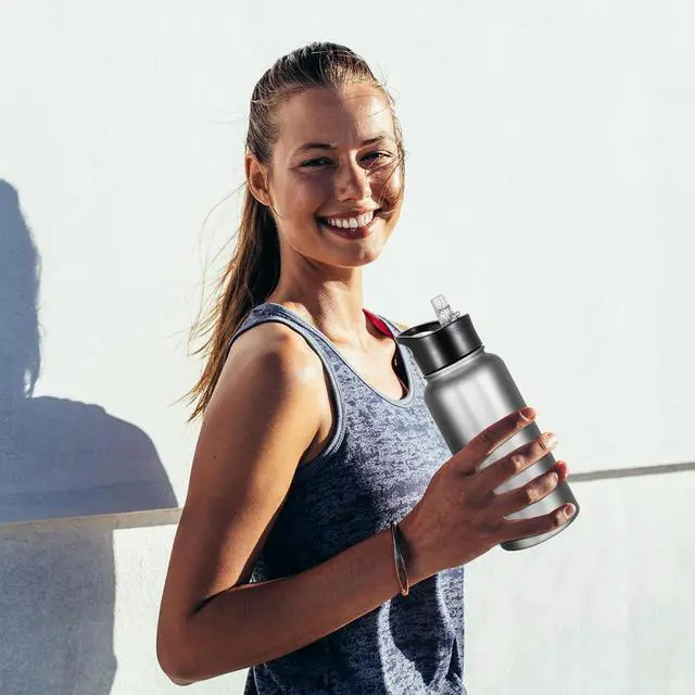 Alt view image 6 of 7 - 32 Oz Stainless Steel Insulated Water Bottle (4 pk), Leak Proof, Wide Mouth Lids, Double Walled Vacuum, BPA Free, Sport Bottles for Gym, Travel, Running, Hiking