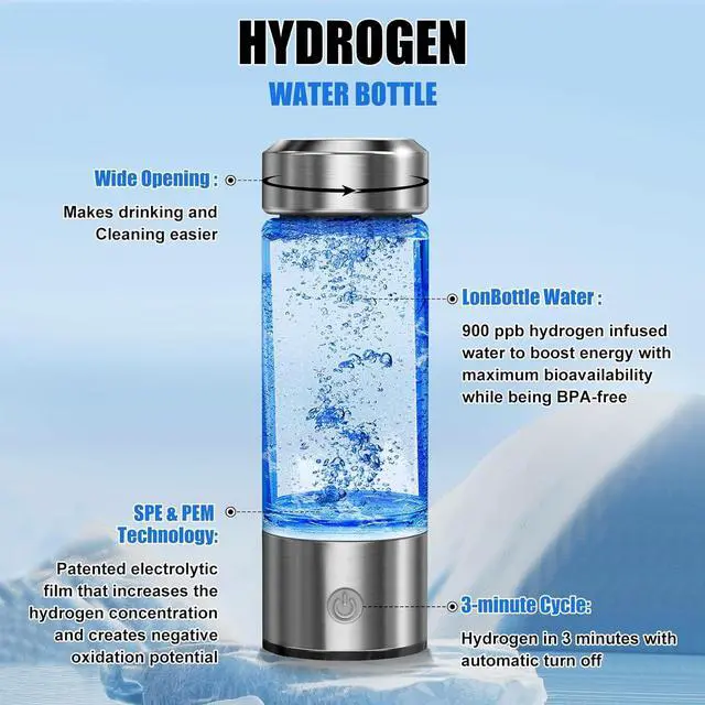 Alt view image 2 of 7 - Hydrogen Water Bottle Portable, Hydrogen Water Bottle Generator with PEM SPE Technology, Hydrogen Water Ionizer Machine for Exercise Home Office Travel (Silver)