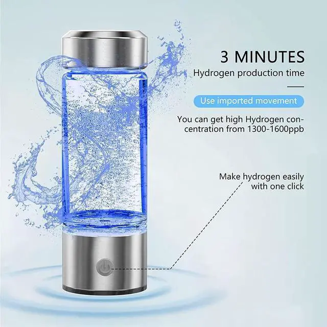 Alt view image 3 of 7 - Hydrogen Water Bottle Portable, Hydrogen Water Bottle Generator with PEM SPE Technology, Hydrogen Water Ionizer Machine for Exercise Home Office Travel (Silver)