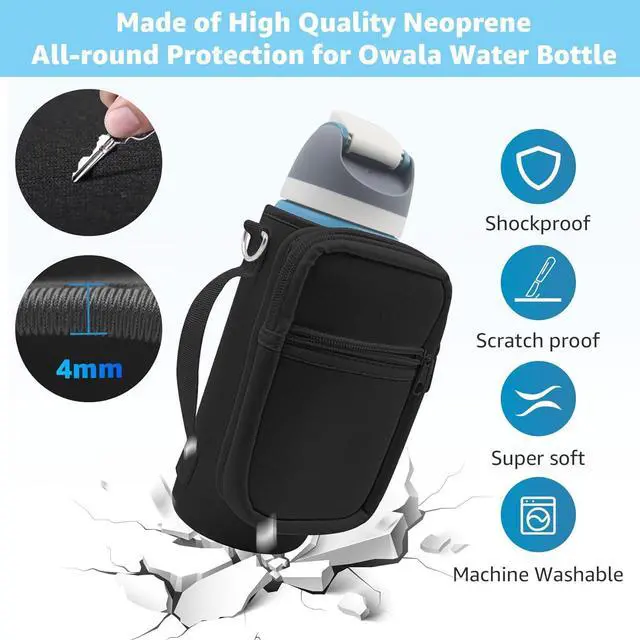 Alt view image 4 of 7 - for Owala FreeSip Insulated Stainless Steel Water Bottle Cup Holder Cover Carrier Sling Bag with Strap, Pouch Pocket for Phone/Accessories, add Handle for Owala 32oz(Black)
