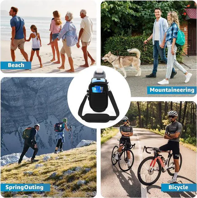 Alt view image 6 of 7 - for Owala FreeSip Insulated Stainless Steel Water Bottle Cup Holder Cover Carrier Sling Bag with Strap, Pouch Pocket for Phone/Accessories, add Handle for Owala 32oz(Black)