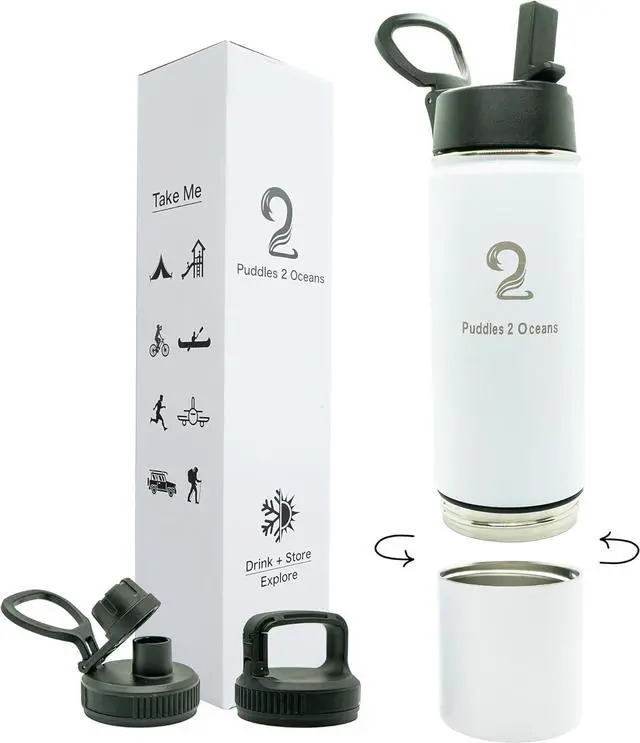 Main image of Insulated Water Bottle with Storage - Stainless Water Bottle, 3 Lid Types BPA Free, Leak & Spill Proof Travel Bottle for Kids & Adults - Double Wall Tumbler Perfect for Gym, Hiking & School