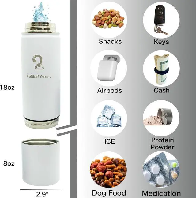 Alt view image 2 of 7 - Insulated Water Bottle with Storage - Stainless Water Bottle, 3 Lid Types BPA Free, Leak & Spill Proof Travel Bottle for Kids & Adults - Double Wall Tumbler Perfect for Gym, Hiking & School