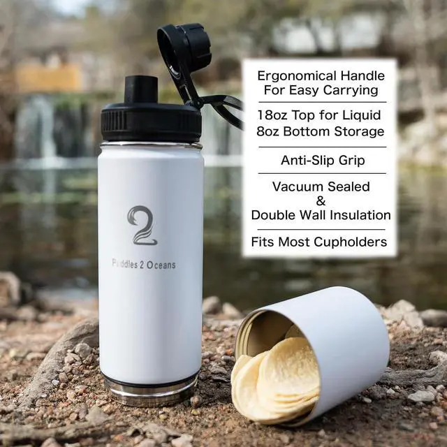 Alt view image 7 of 7 - Insulated Water Bottle with Storage - Stainless Water Bottle, 3 Lid Types BPA Free, Leak & Spill Proof Travel Bottle for Kids & Adults - Double Wall Tumbler Perfect for Gym, Hiking & School