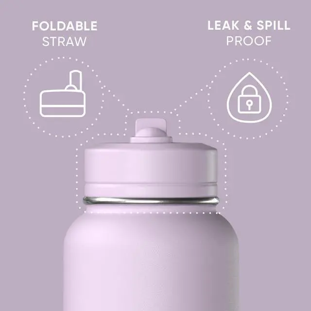 Alt view image 2 of 7 - Hydrapeak 32oz Sport Insulated Water Bottle with Straw or Chug Lid, Leak & Spill Proof, Keeps Drinks Cold for 24 Hours, Hot for 12 Hours, Premium Stainless Steel Water Bottles (32oz, Blush)