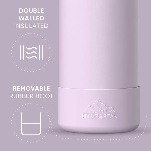 Alt view image 3 of 7 - Hydrapeak 32oz Sport Insulated Water Bottle with Straw or Chug Lid, Leak & Spill Proof, Keeps Drinks Cold for 24 Hours, Hot for 12 Hours, Premium Stainless Steel Water Bottles (32oz, Blush)