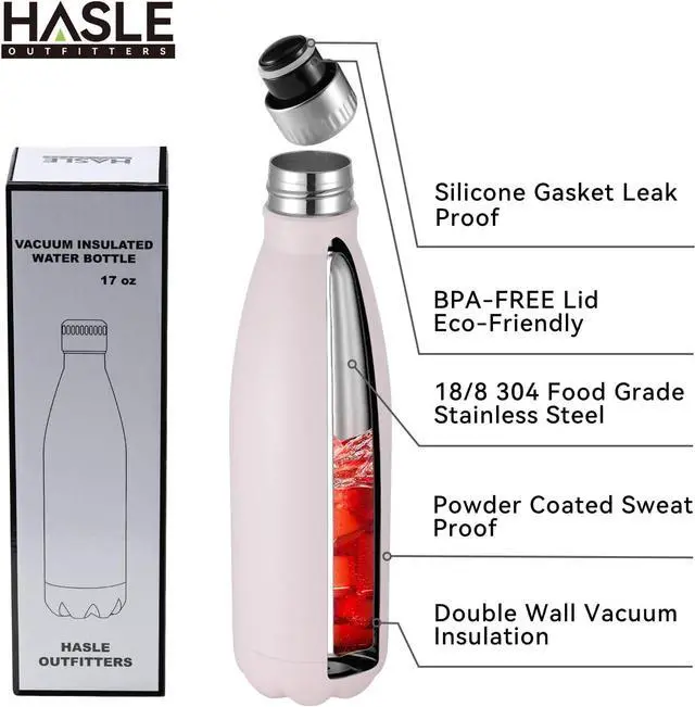 Alt view image 2 of 7 - HASLE OUTFITTERS 17oz Stainless Steel Water Bottles Bulk, Vacuum Insulated Water Bottles Double Walled Powder Coated Reusable Metal Sports Water Bottles Keep Drinks Hot and Cold,Pink, 8Packs