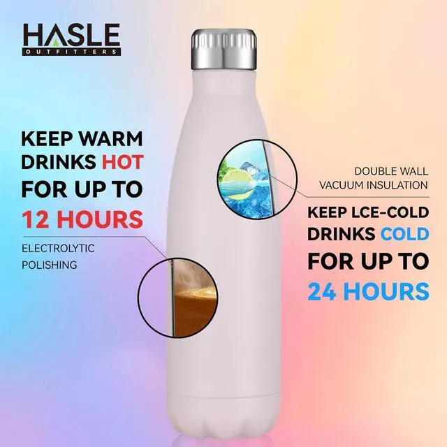 Alt view image 4 of 7 - HASLE OUTFITTERS 17oz Stainless Steel Water Bottles Bulk, Vacuum Insulated Water Bottles Double Walled Powder Coated Reusable Metal Sports Water Bottles Keep Drinks Hot and Cold,Pink, 8Packs