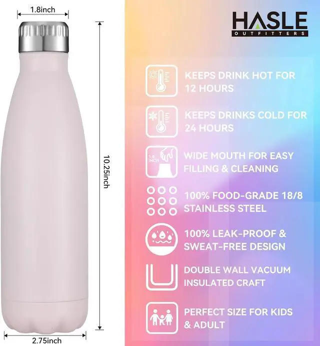 Alt view image 5 of 7 - HASLE OUTFITTERS 17oz Stainless Steel Water Bottles Bulk, Vacuum Insulated Water Bottles Double Walled Powder Coated Reusable Metal Sports Water Bottles Keep Drinks Hot and Cold,Pink, 8Packs