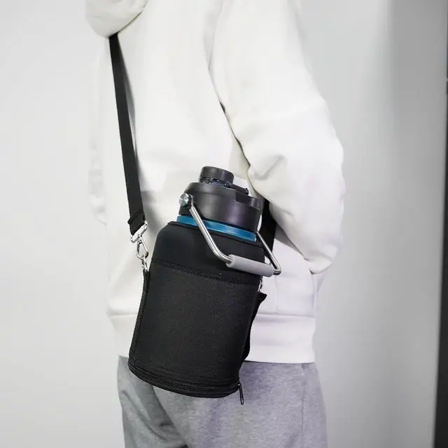 Alt view image 5 of 7 - Half Gallon Jug with Handle 64 oz Insulated Water Bottle with Carrying Pouch Double Wall Vacuum Stainless Steel Metal Bottle Camp Green