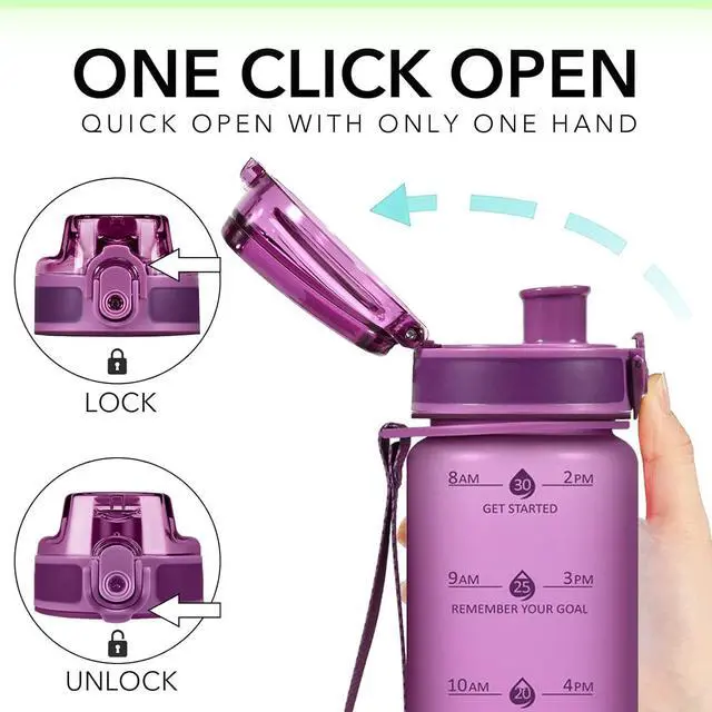 Alt view image 4 of 7 - 32oz Motivational Water Bottles with Time Marker & Fruit Strainer, Single Color Water Bottle with Times to Drink, Leakproof & BPA Free, Reusable Plastic Bottle with Strap (No Straw)