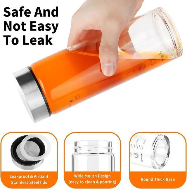 Alt view image 3 of 6 - Glass Juice Bottles 4 Pack 10 oz - Wide Mouth Glass Water Bottles with Lids - for Juicing, Protein, Smoothie, Milk, Reusable, BPA Free, Stainless Steel Lids, Blender, Shaker Bottle (10oz/300ml)