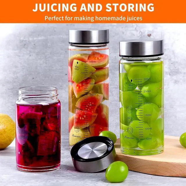 Alt view image 4 of 6 - Glass Juice Bottles 4 Pack 10 oz - Wide Mouth Glass Water Bottles with Lids - for Juicing, Protein, Smoothie, Milk, Reusable, BPA Free, Stainless Steel Lids, Blender, Shaker Bottle (10oz/300ml)