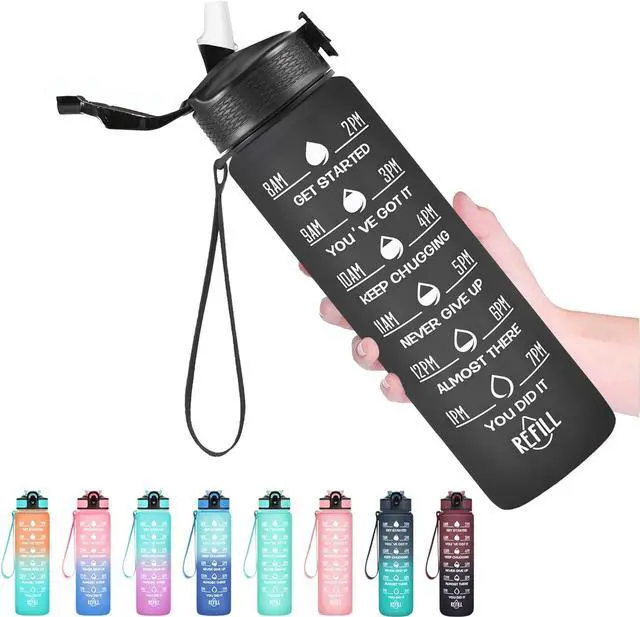 Main image of Hyeta 32 oz Water Bottles with Times to Drink and Straw, Motivational Water Bottle with Time Marker, Leakproof, Drinking Sports Water Bottle for Fitness, Gym and Outdoor
