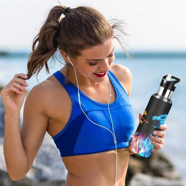 Alt view image 6 of 6 - Qilmy 3D Printing Dragon Water Bottle Vacuum Insulated Stainless Steel Water Bottles with Straw Lid Leakproof Wide Mouth Water Flask for Fitness Outdoor Sports, 22 oz