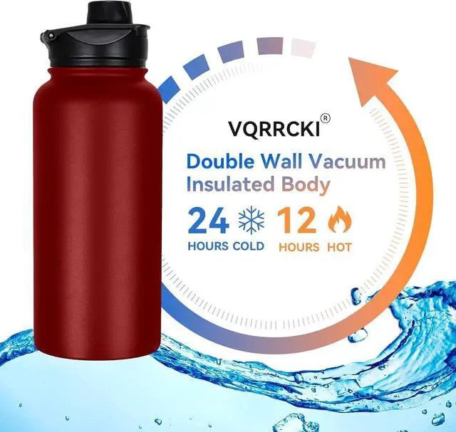 Alt view image 2 of 7 - 32 oz Insulated Water Bottle Bulk 4 Pack, Stainless Steel Sports Water Bottles with Straw Lid & Wide Mouth Lids, Double Walled Vacuum, Leak Proof, Red