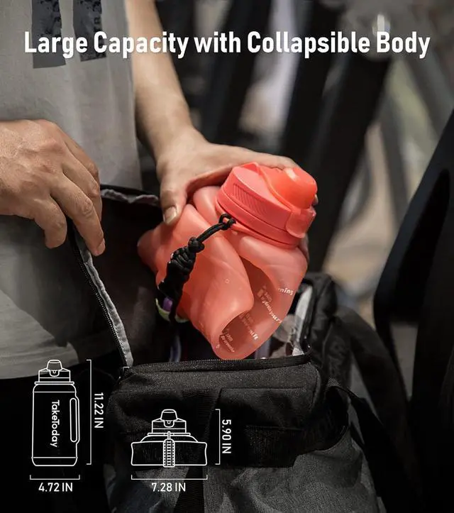 Main image of TakeToday 68 Oz Collapsible Water Bottles With Straw, Half Gallon Water Bottle With Motivational Time Marker, Large Reusable Silicone Water Jug With Paracord Handle For Gym, Sports, Outdoors