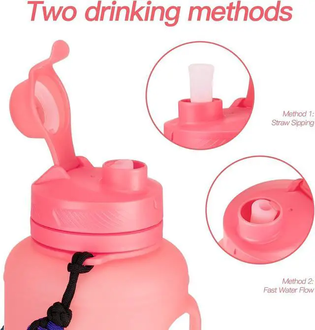 Alt view image 6 of 6 - TakeToday 68 Oz Collapsible Water Bottles With Straw, Half Gallon Water Bottle With Motivational Time Marker, Large Reusable Silicone Water Jug With Paracord Handle For Gym, Sports, Outdoors