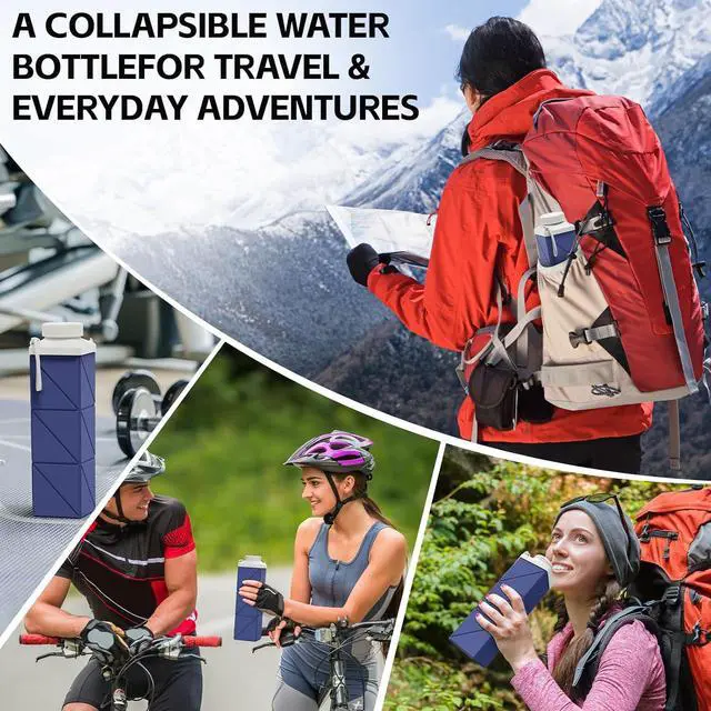 Alt view image 7 of 7 - 24oz Collapsible Water Bottles 2pcs,Food grade BPA Free Reusable Foldable Water Bottle Lightweight LeakProof for Travel Hiking Camping Gym Outdoor Sport,Collapses Folding Water Bottle 2pack