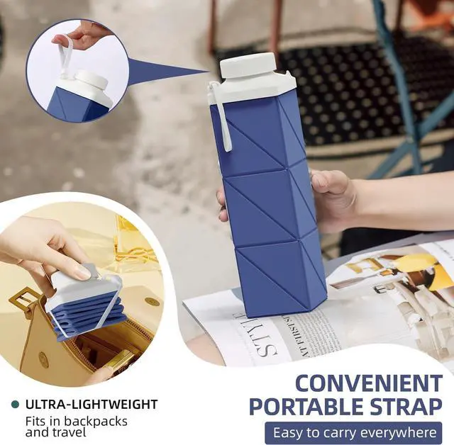 Alt view image 5 of 7 - 24oz Collapsible Water Bottles 2pcs,Food grade BPA Free Reusable Foldable Water Bottle Lightweight LeakProof for Travel Hiking Camping Gym Outdoor Sport,Collapses Folding Water Bottle 2pack