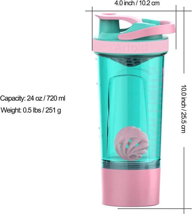 Alt view image 4 of 7 - Artoid Mode Inspirational Fitness Workout Sports Protein Shaker Bottle 24-Ounce, Dual Mixing Technology with Shaker Balls & Mixing Grids Included, Twist and Lock Protein Box Storage Included