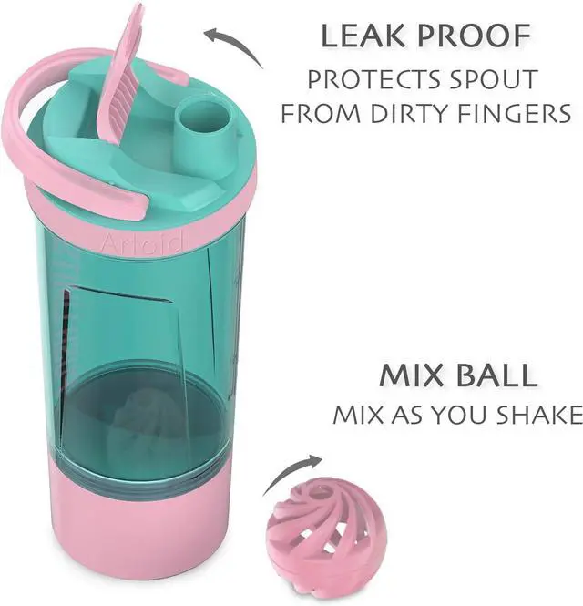 Alt view image 5 of 7 - Artoid Mode Inspirational Fitness Workout Sports Protein Shaker Bottle 24-Ounce, Dual Mixing Technology with Shaker Balls & Mixing Grids Included, Twist and Lock Protein Box Storage Included