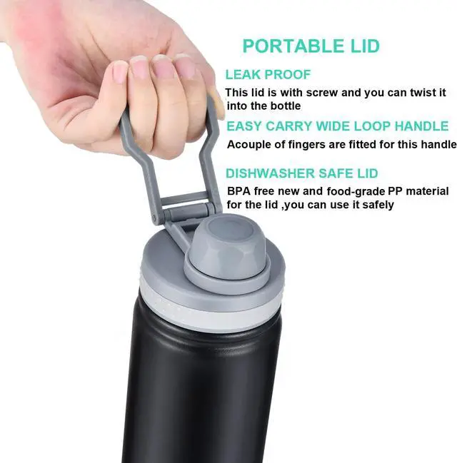 Alt view image 3 of 7 - Insulated Water Bottle,Stainless Steel Vacuum Insulated Water Bottle, Double-Wall Sport Bottle with Leak Proof Spout and Handle Lid,Black,25oz