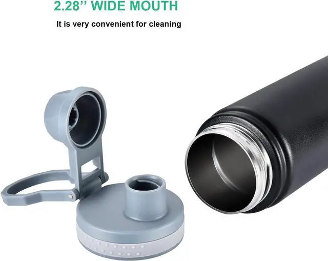 Alt view image 4 of 7 - Insulated Water Bottle,Stainless Steel Vacuum Insulated Water Bottle, Double-Wall Sport Bottle with Leak Proof Spout and Handle Lid,Black,25oz