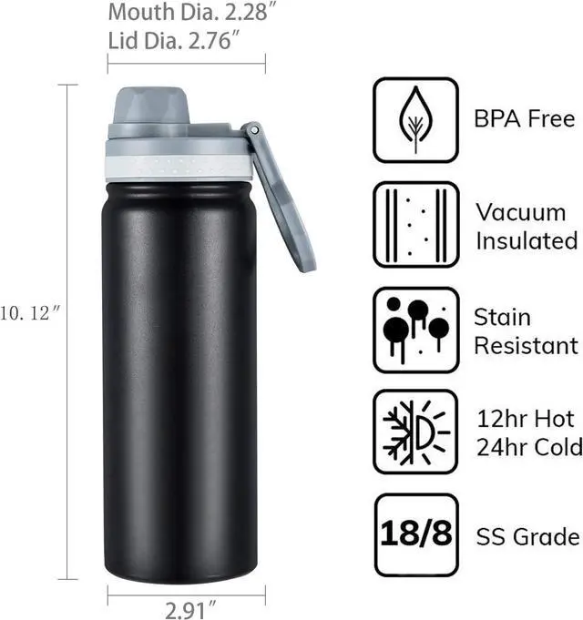 Alt view image 6 of 7 - Insulated Water Bottle,Stainless Steel Vacuum Insulated Water Bottle, Double-Wall Sport Bottle with Leak Proof Spout and Handle Lid,Black,25oz