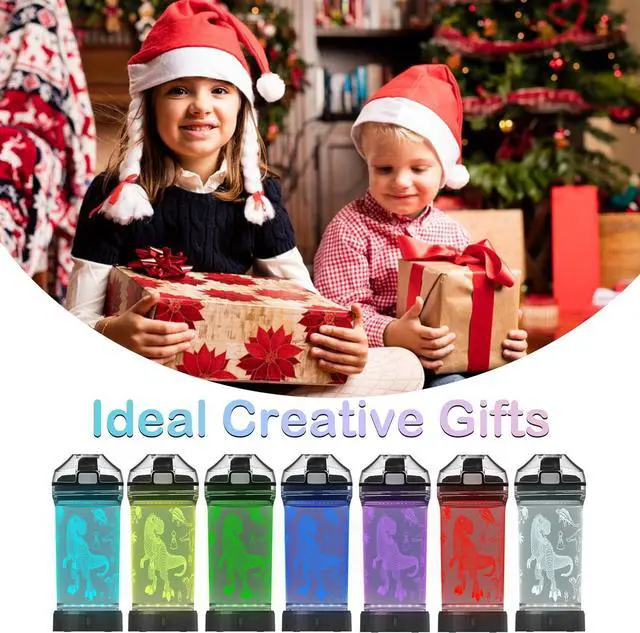 Alt view image 6 of 7 - Kids Water Bottle, Dinosaur-themed Light-Up Sport Cup with 3D Glowing LED Dinosaur Light  14 OZ Tritan BPA-Free - Camping, and Holidays (Dinosaur)