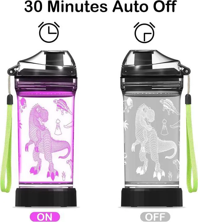 Alt view image 7 of 7 - Kids Water Bottle, Dinosaur-themed Light-Up Sport Cup with 3D Glowing LED Dinosaur Light  14 OZ Tritan BPA-Free - Camping, and Holidays (Dinosaur)