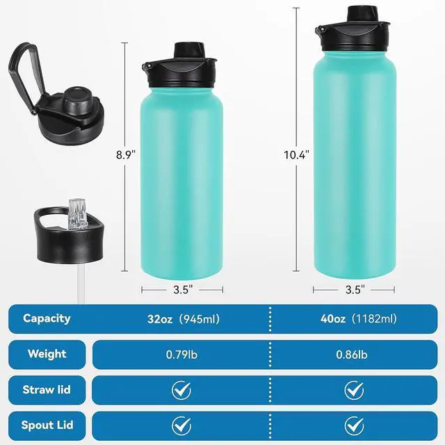 Alt view image 4 of 7 - VEGOND 32 oz Insulated Water Bottle Bulk Stainless Steel Metal Water Bottles with Leak Proof Straw Lid & Spout Lid, Wide Mouth Double Walled Vacuum Travel Sports Bottle, 4 Pack