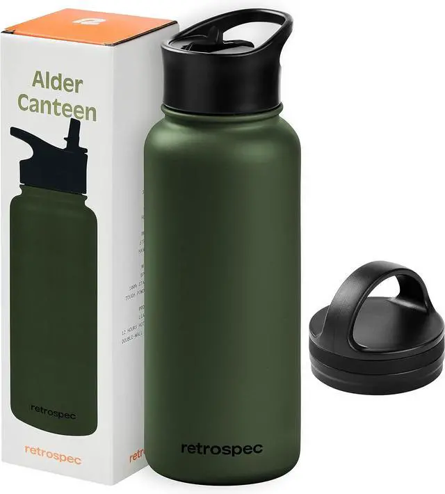 Main image of Retrospec Alder Insulated Water Bottle with Straw Lid & Handle Cap - Stainless Steel Wide Mouth Double-Wall Vacuum Insulated Thermos - BPA Free Leakproof Canteen