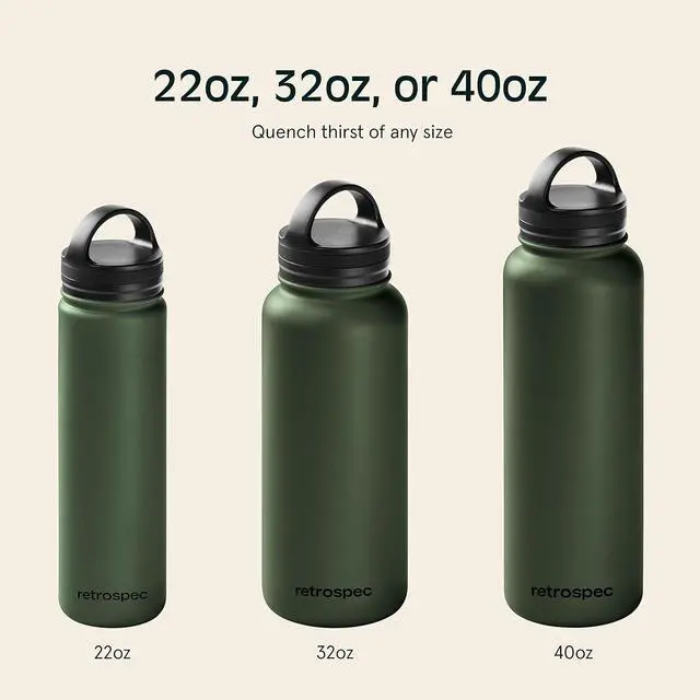 Alt view image 4 of 7 - Retrospec Alder Insulated Water Bottle with Straw Lid & Handle Cap - Stainless Steel Wide Mouth Double-Wall Vacuum Insulated Thermos - BPA Free Leakproof Canteen