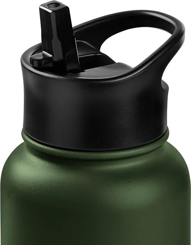 Alt view image 6 of 7 - Retrospec Alder Insulated Water Bottle with Straw Lid & Handle Cap - Stainless Steel Wide Mouth Double-Wall Vacuum Insulated Thermos - BPA Free Leakproof Canteen