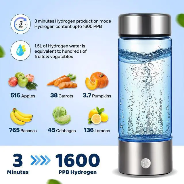 Alt view image 3 of 7 - AQUSOFT Portable Alkaline Hydrogen Water Bottle with SPE PEM Technology | Type-C USB Rechargeable 1600 PPB Hydrogen Rich Water in 3 Minutes | Borosilicate Glass Water Cup | 2-in-1 Usage Modes | 420ml